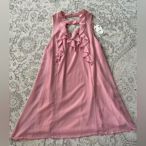 Entro, Above the knee ruffle dress. Lined. Size Medium. New with tags.